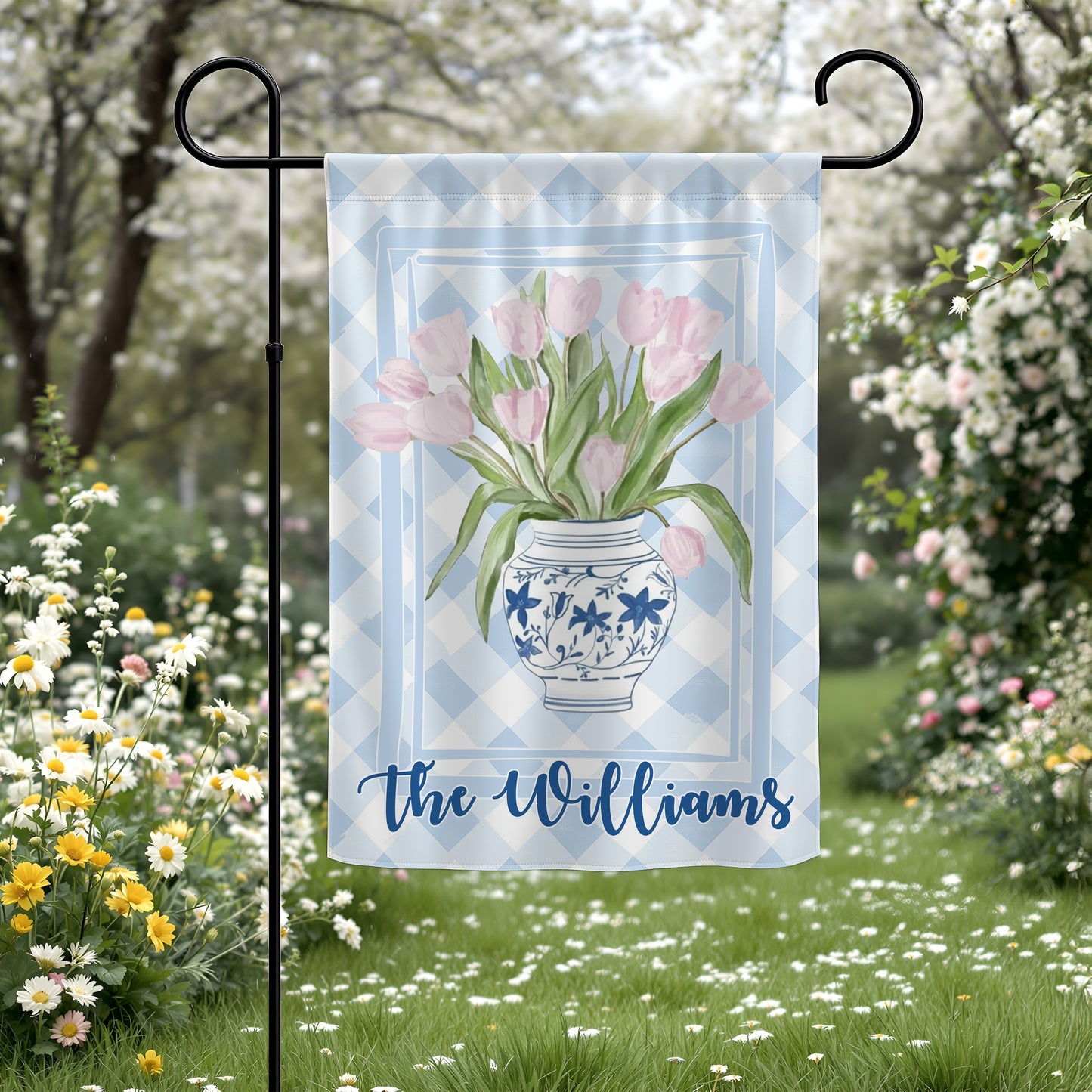 Pink Tulip Vase Garden Flag