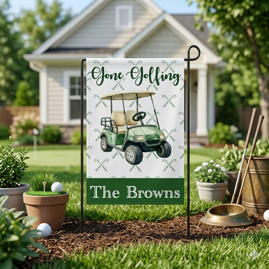 Personalized Gone Golfing Garden Flag