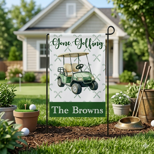 Personalized Gone Golfing Garden Flag