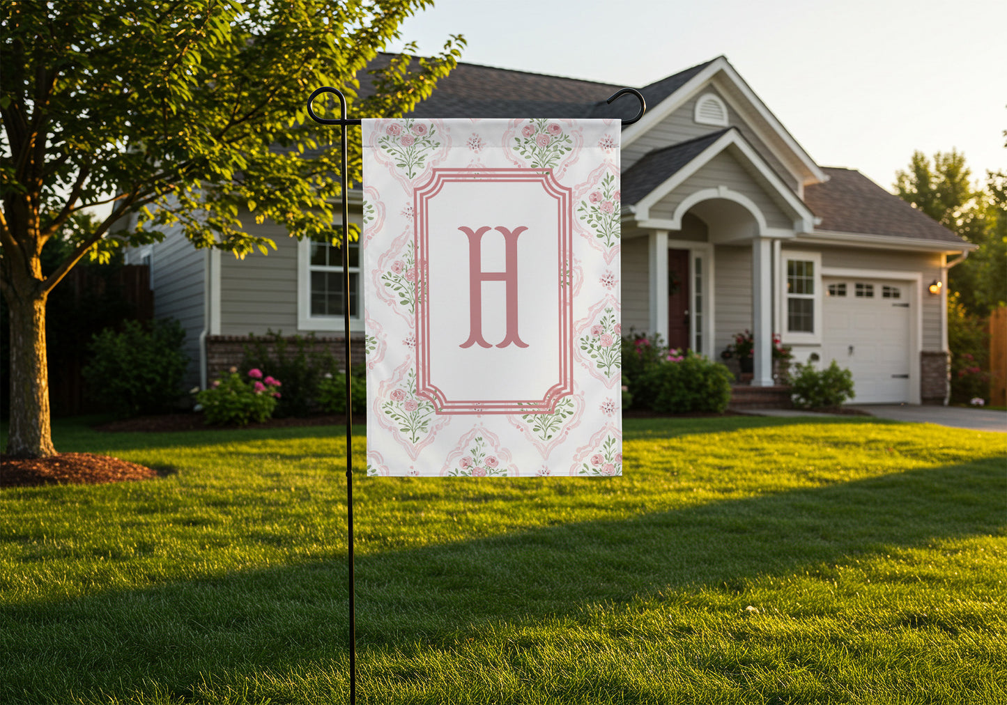 Personalized Preppy Grandmillennial Monogram Garden Flag