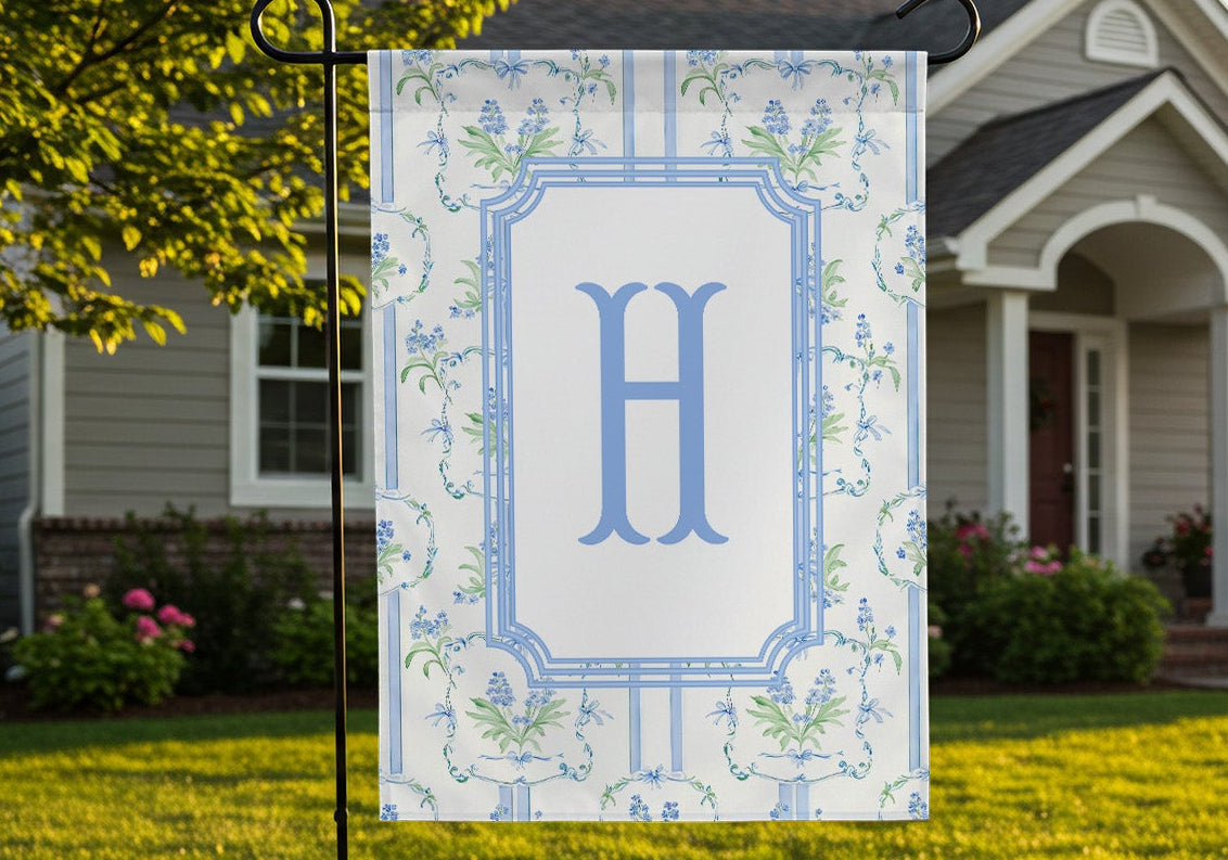 Personalized Preppy Grandmillennial Monogram Garden Flag