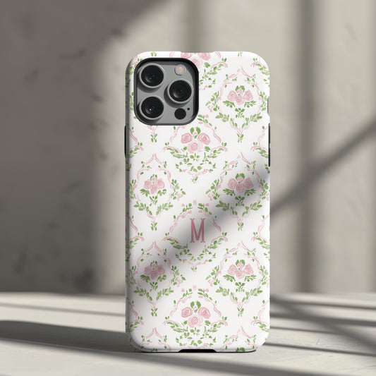 Pink Rose Grandmillennial Floral Monogram Phone Case