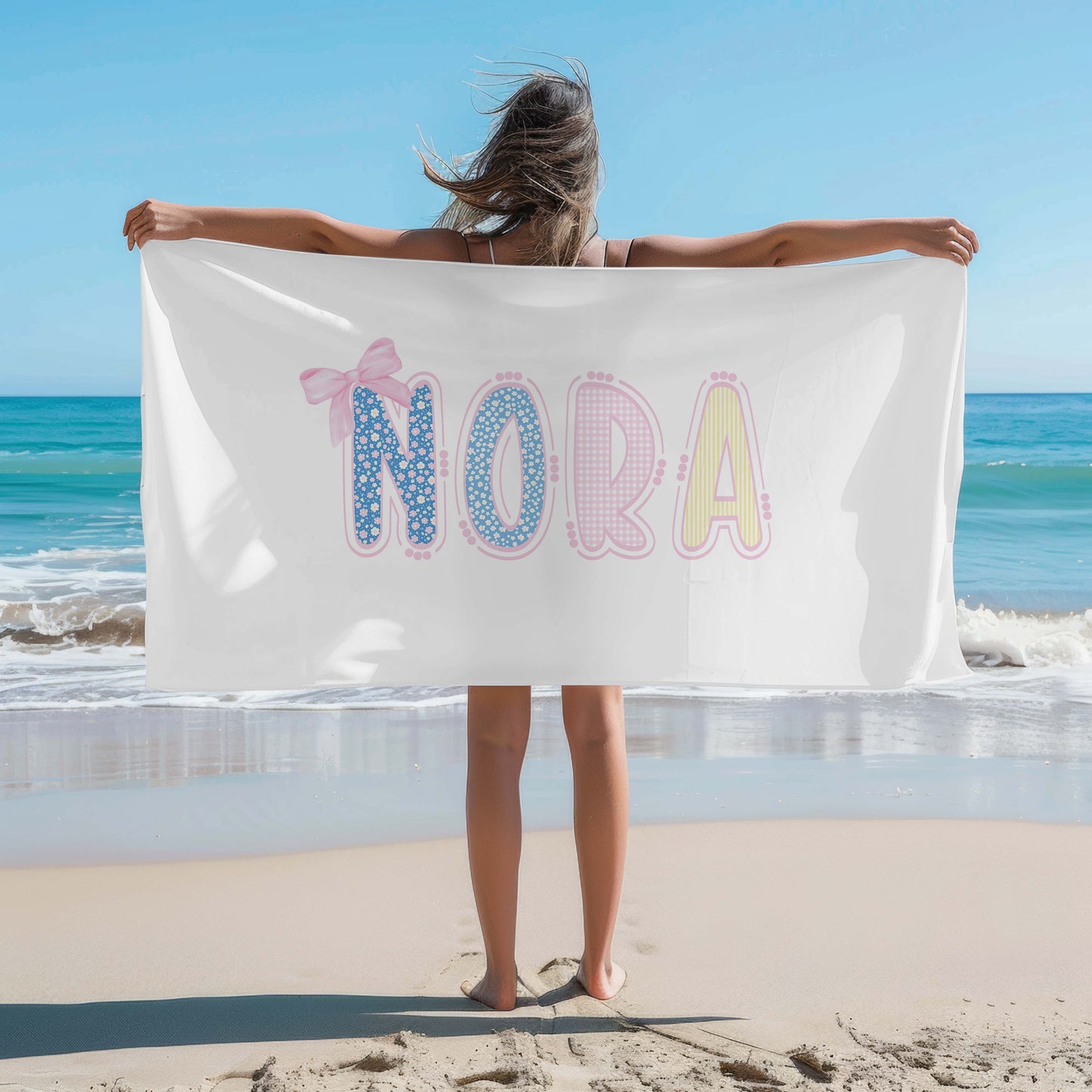 Personalized Preppy Coquette Beach Towel