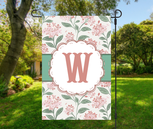 Pink Hydrangea Monogram Garden Flag Personalized