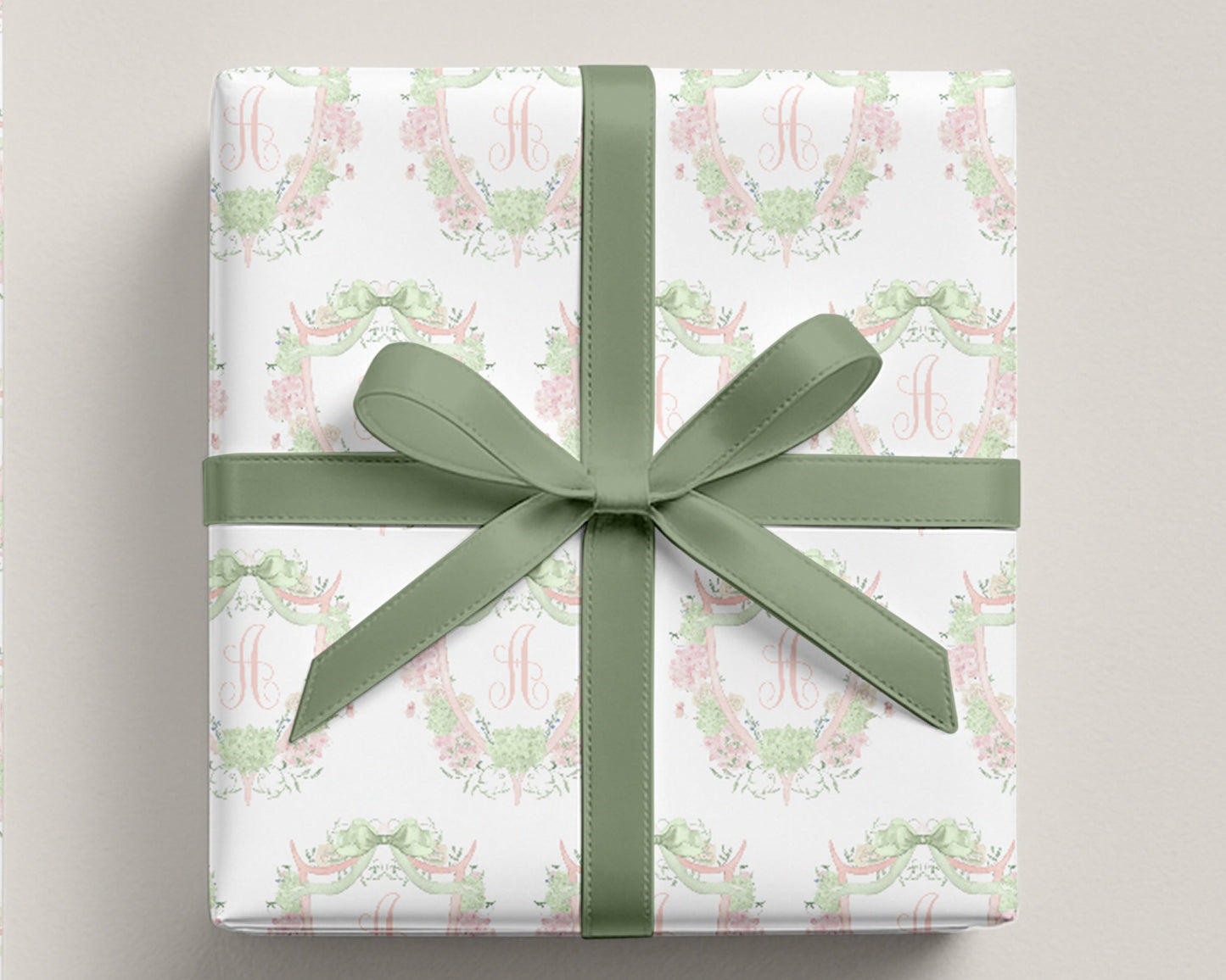 Hydrangea Crest Monogram Wrapping Paper