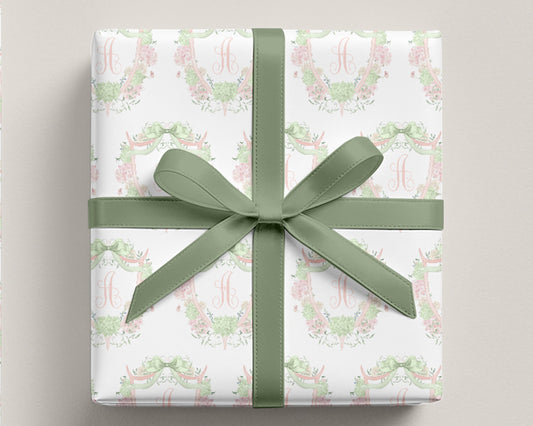 Hydrangea Crest Monogram Wrapping Paper