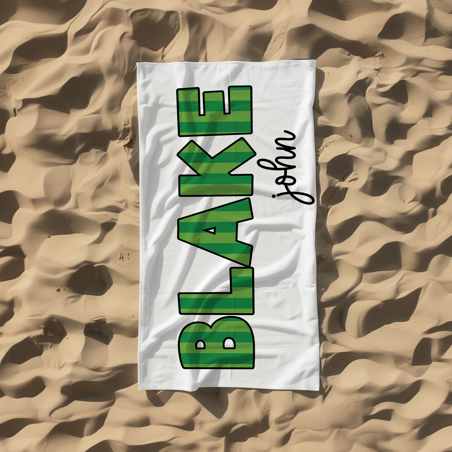 Green Striped Personalized Beach Towel