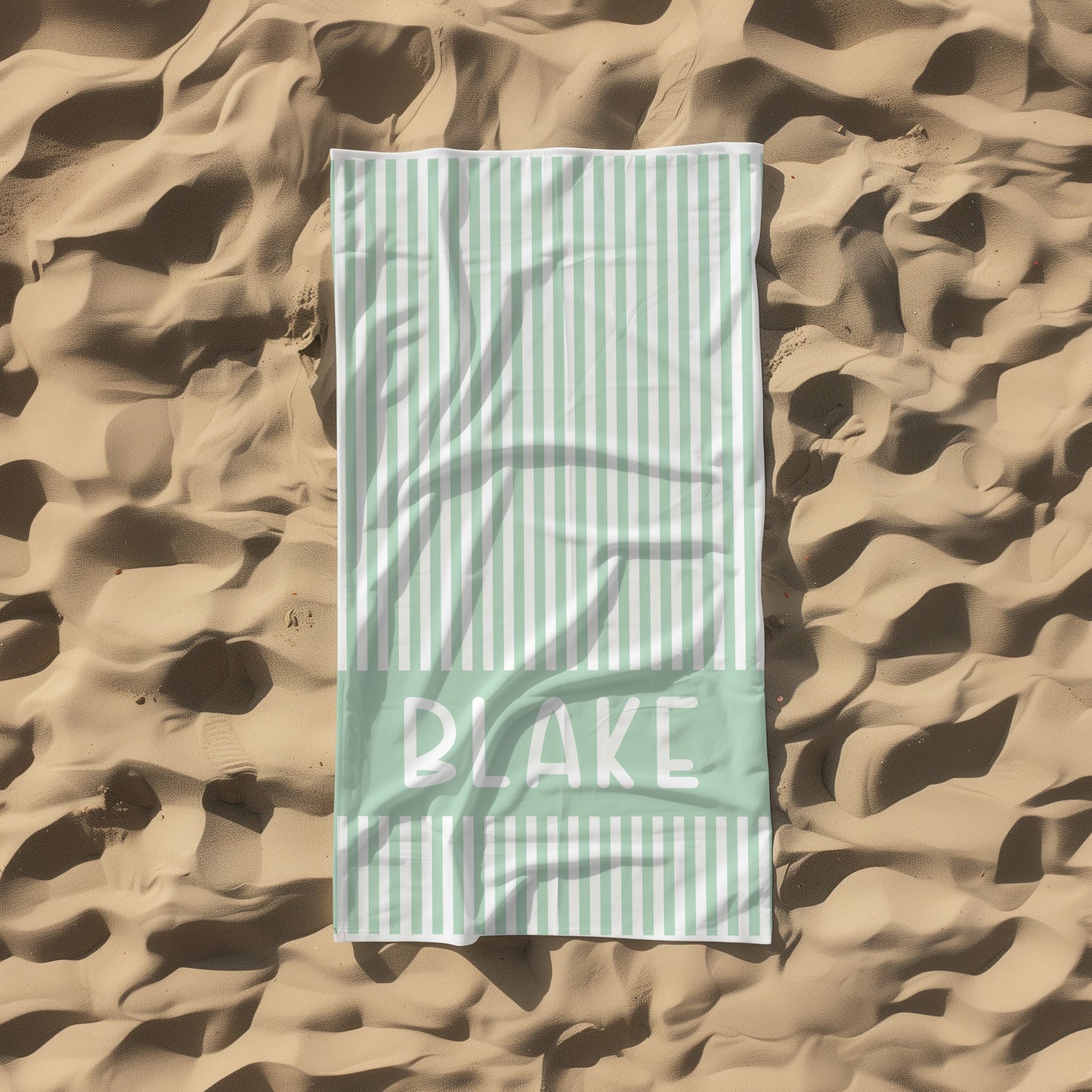 Green Striped Personalized Kids Beach Towel