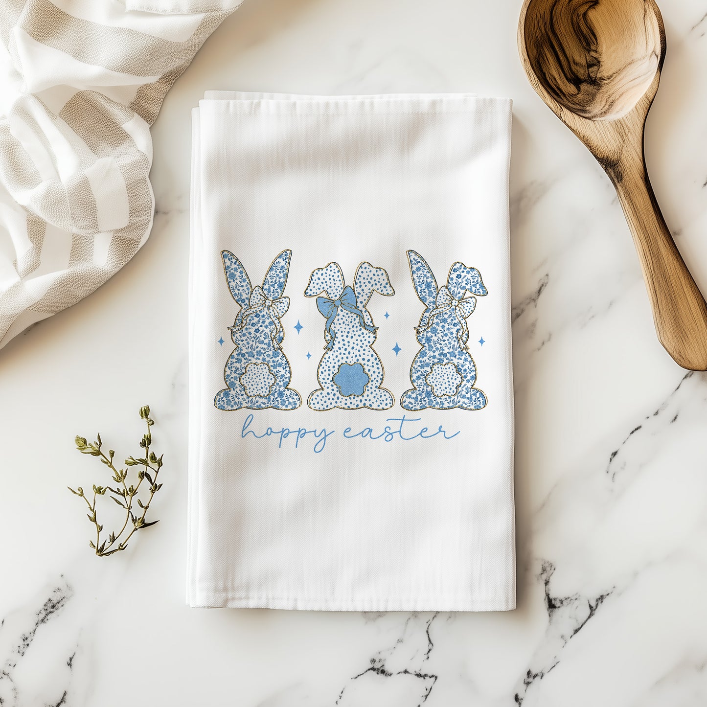 Happy Easter Toile Tea Towel