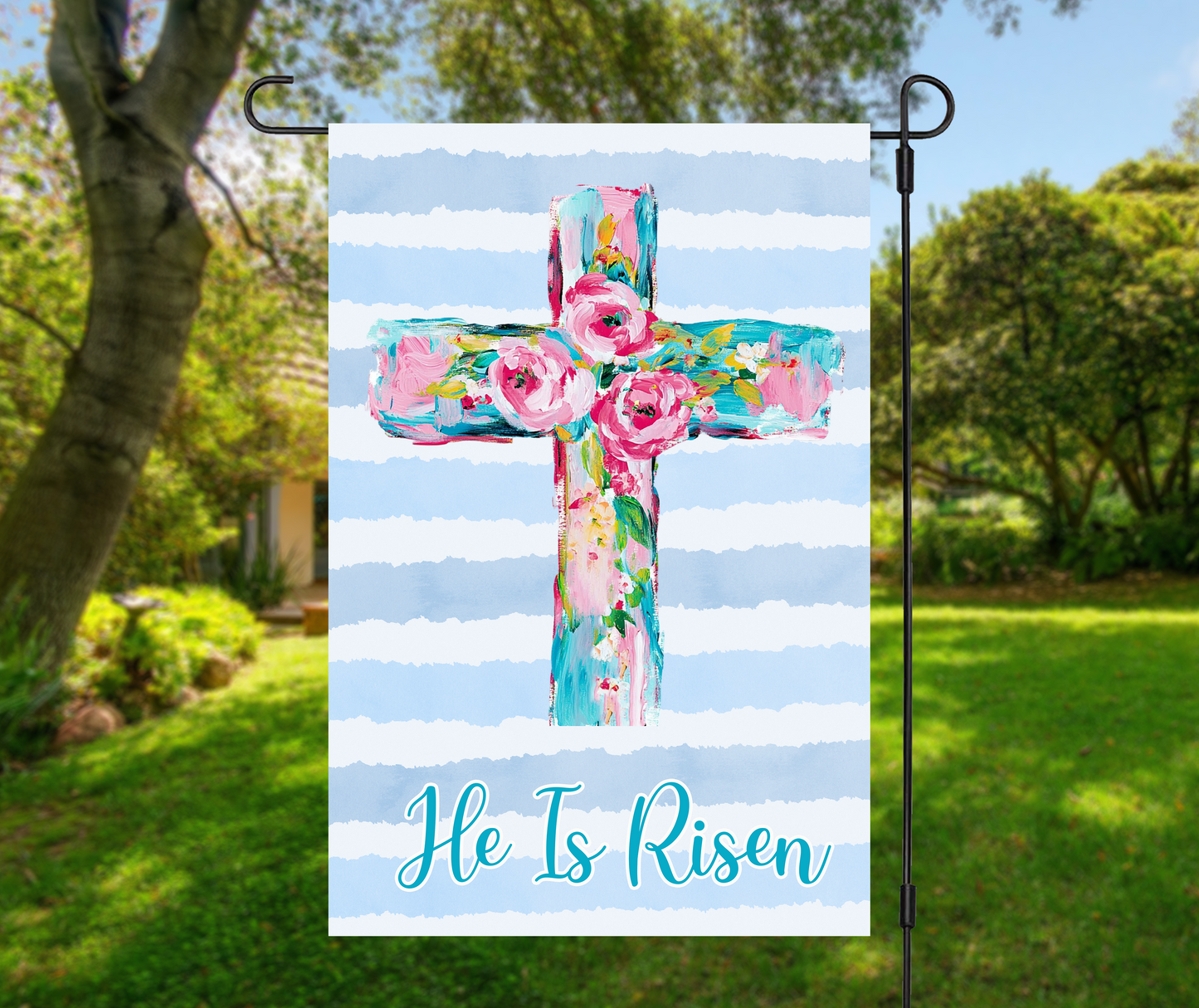 He Is Risen Cross garden flag