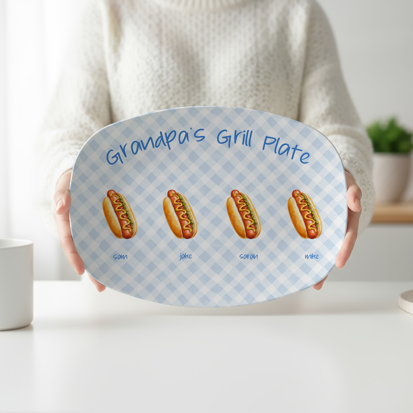 Personalized Grandpa's Grill Plate | Custom Hot Dog Serving Platter with Grandkids Names