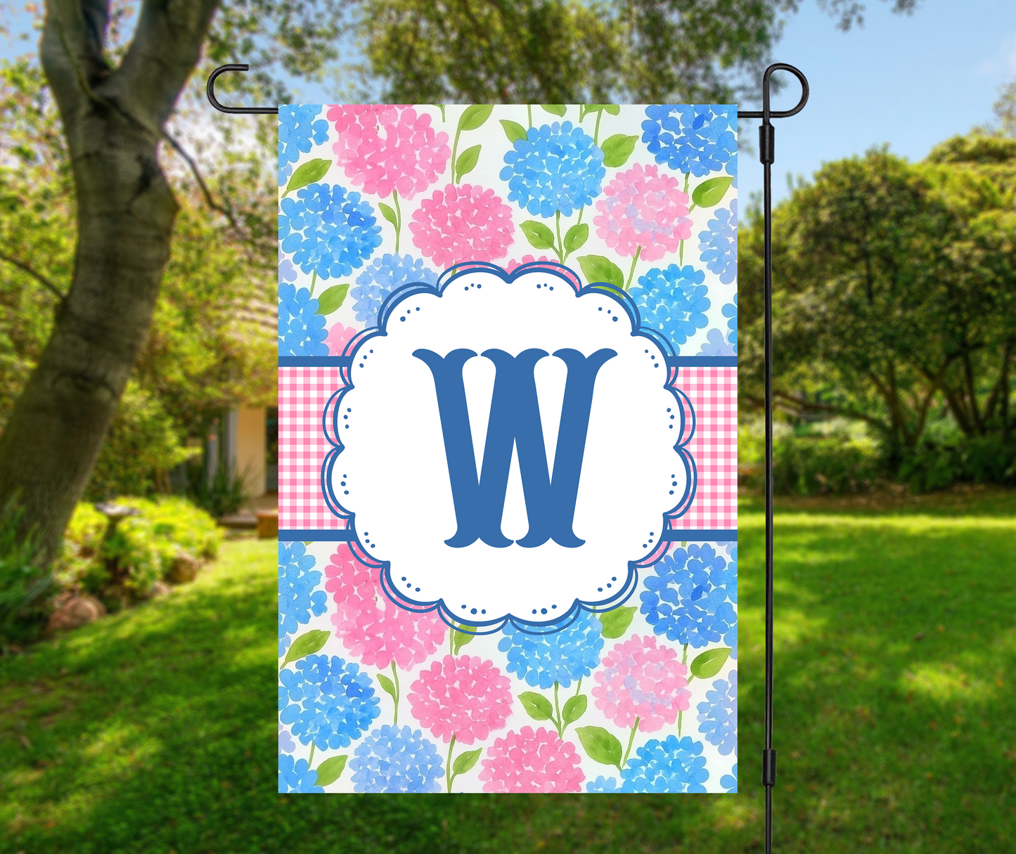 Hydrangea Monogram Garden Flag