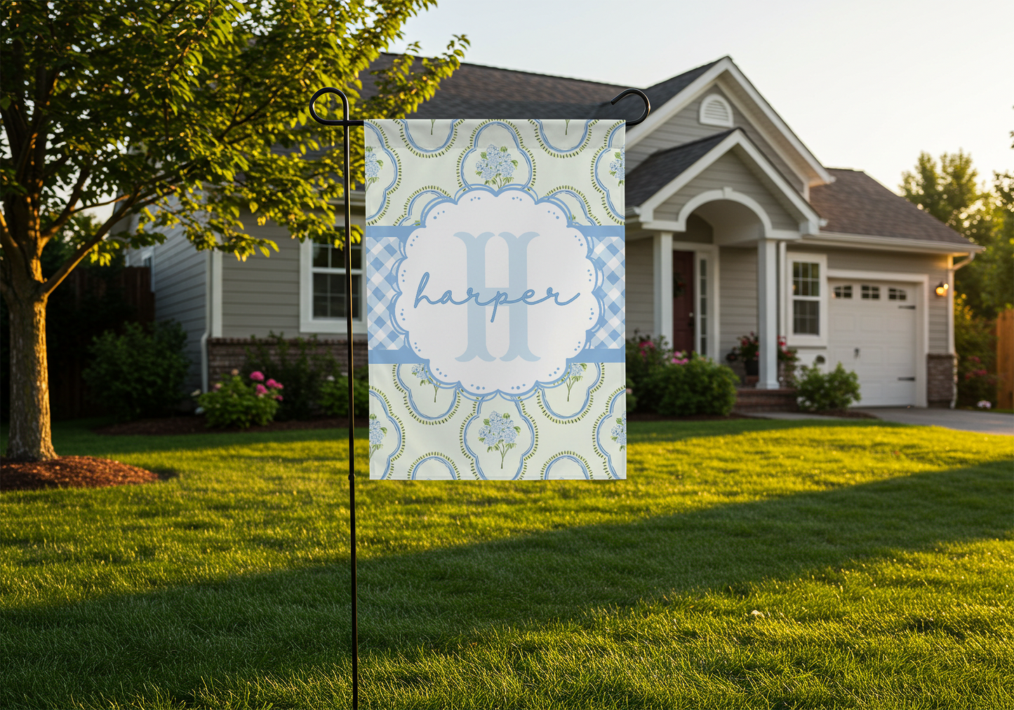 Hydrangea Monogram Garden Flag