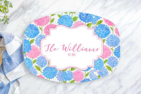 Personalized Preppy Hydrangea Serving Platter