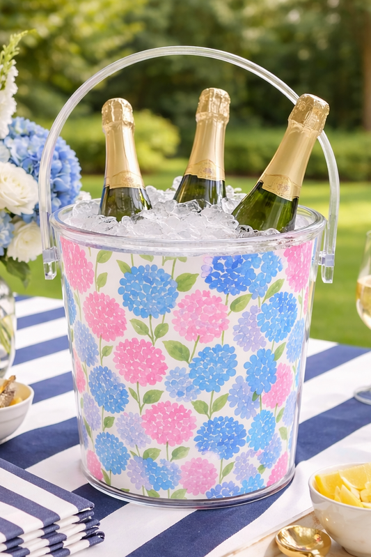 Hydrangea Pattern Ice Bucket with Tongs