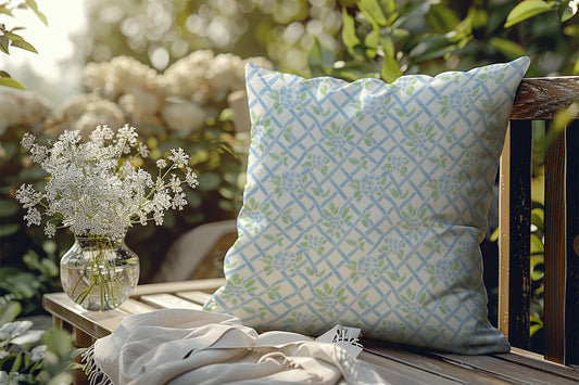 Hydrangea Outdoor Pillow Blue Floral Outdoor Pillow