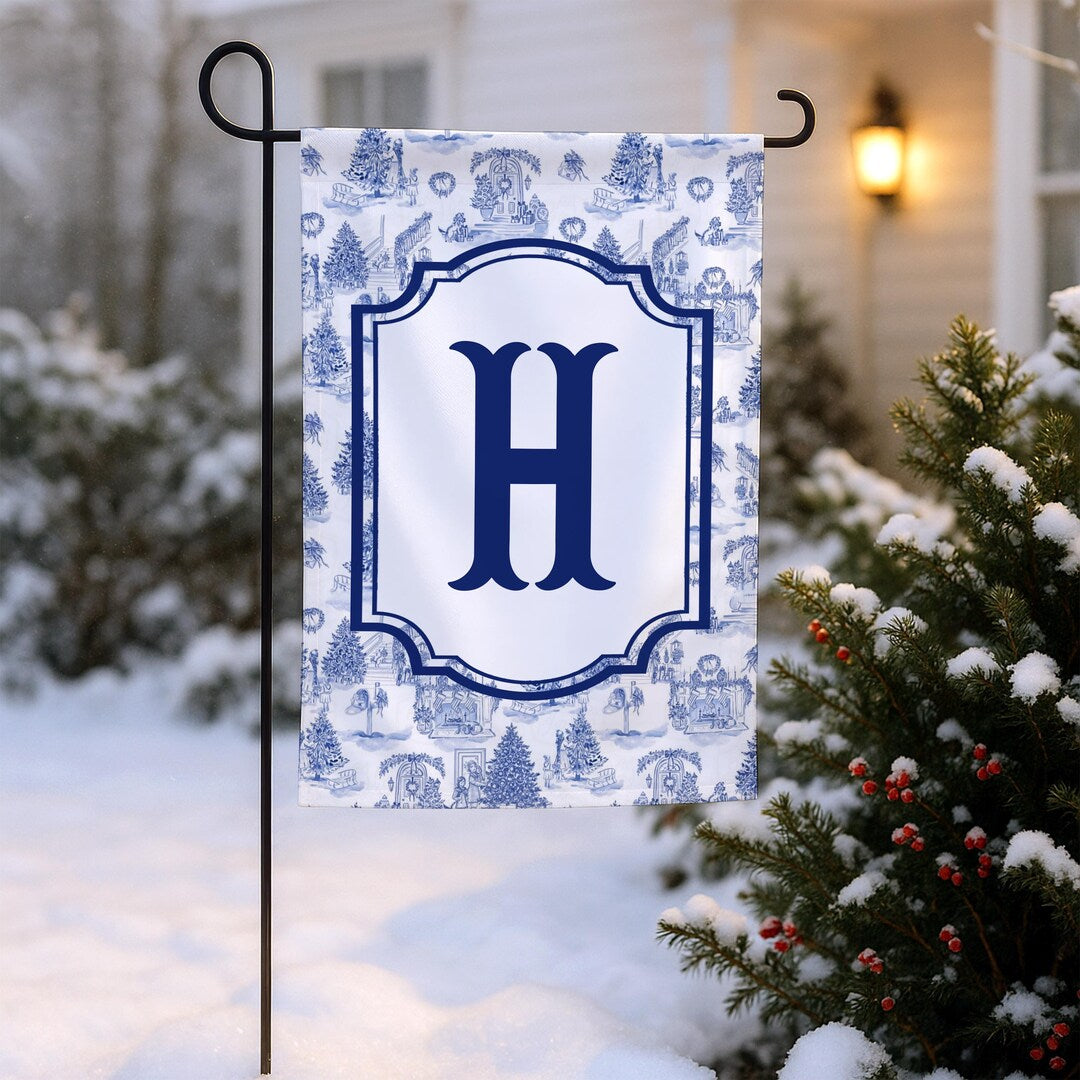 Personalized Christmas Garden Flag Blue Toile