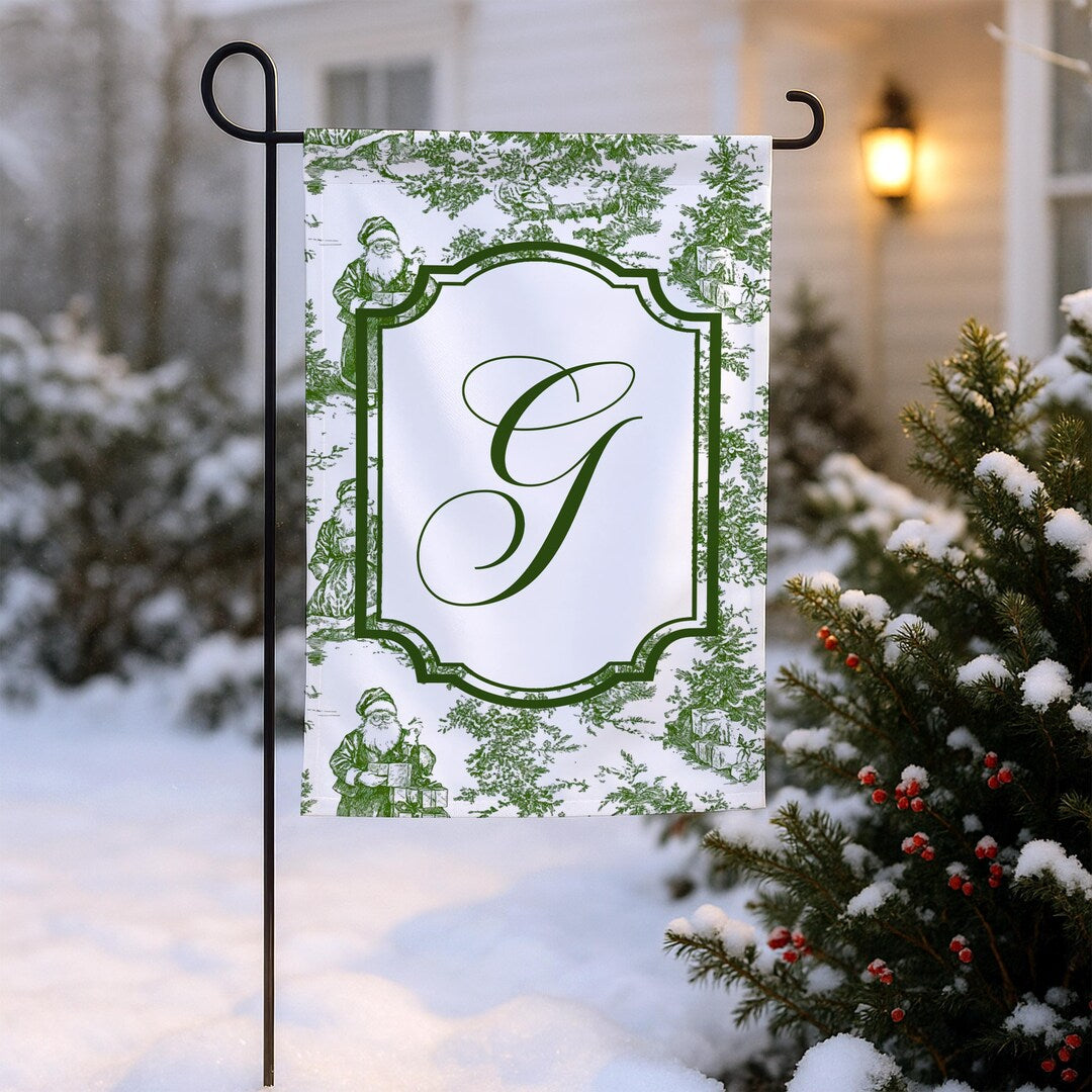 Personalized Christmas Garden Flag Green Toile