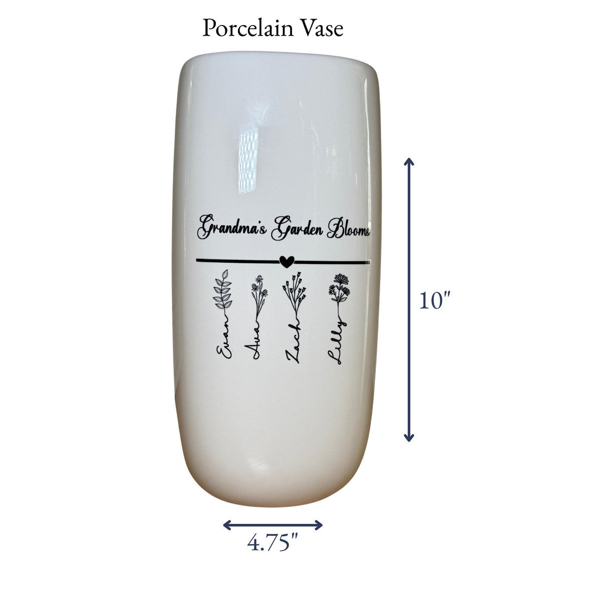 Personalized Porcelain Grandma Vase detail