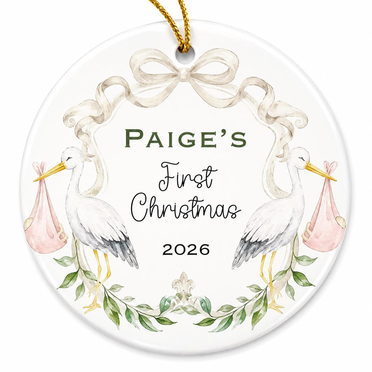 Baby's First Christmas Ornament | Stork Crest - view 2