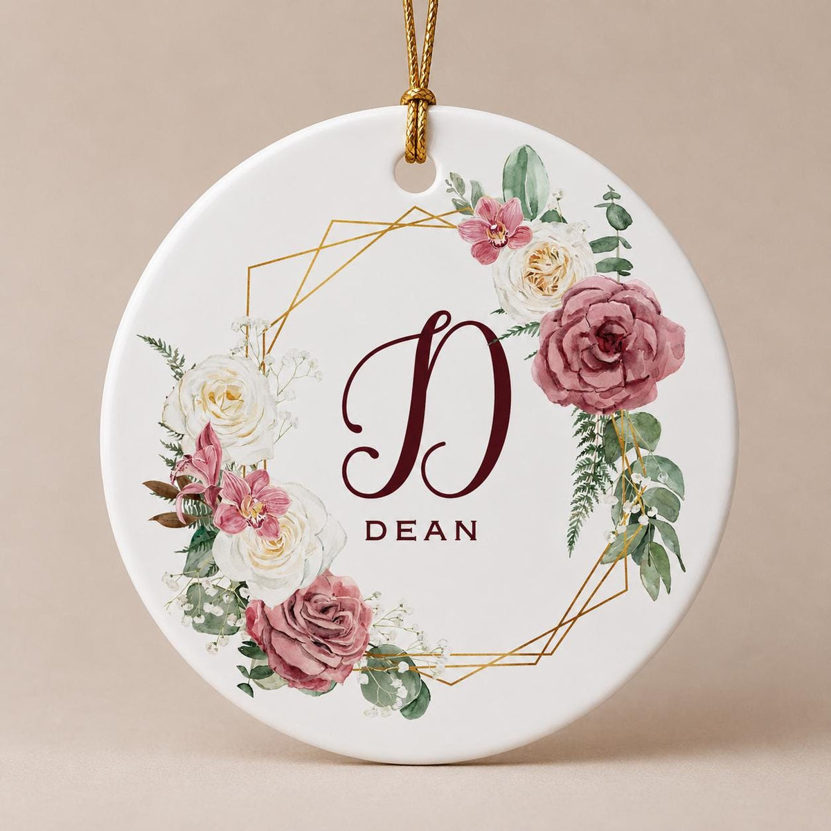 Personalized Floral Initial Ornament - view 2
