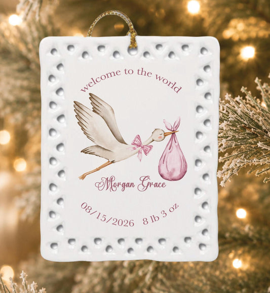 Personalized Baby's First Christmas Stork Ornament