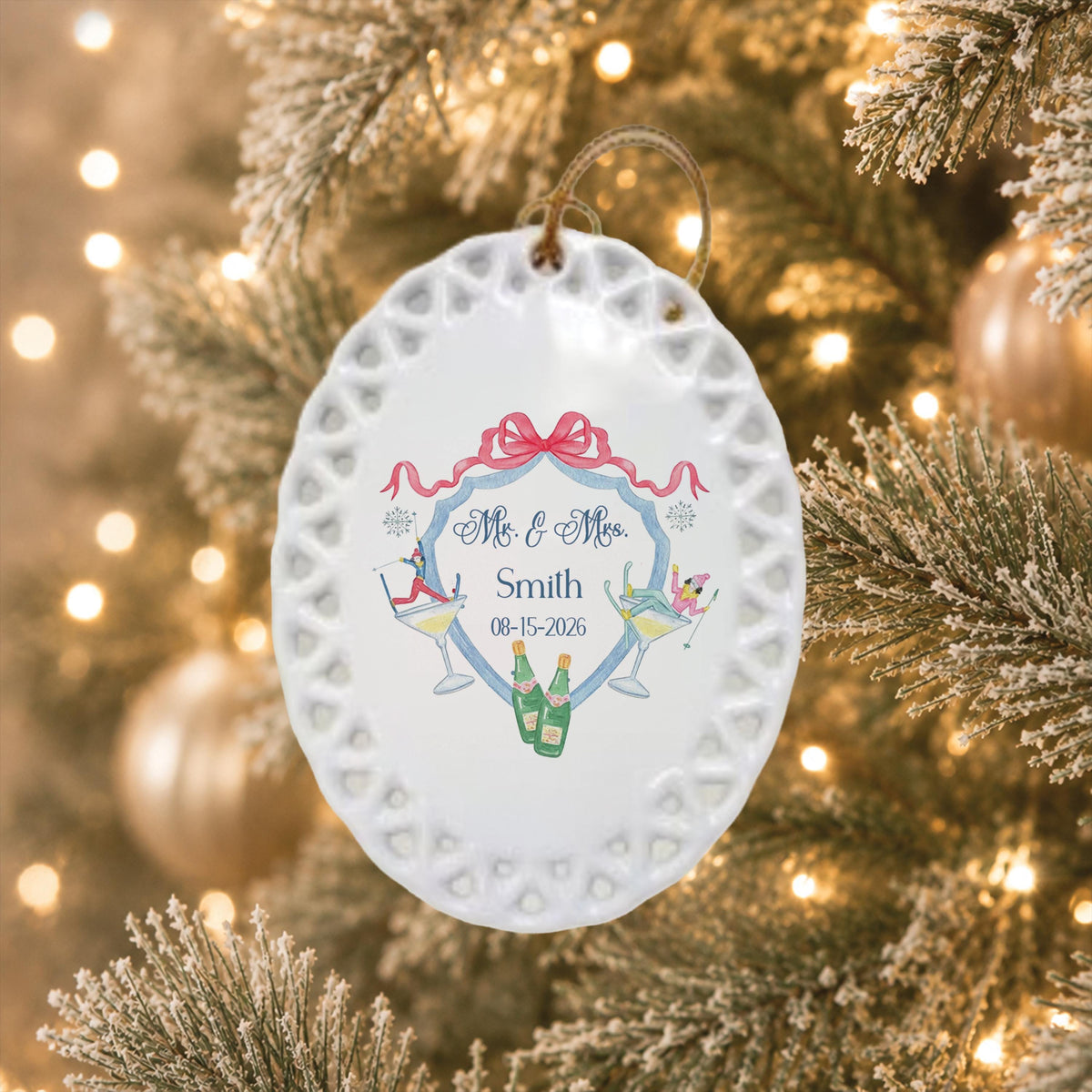 Personalized Ski Couple Wedding Ornament - view 2