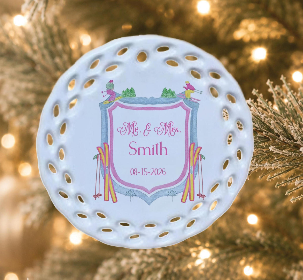 Personalized Ski Couple Wedding Ornament