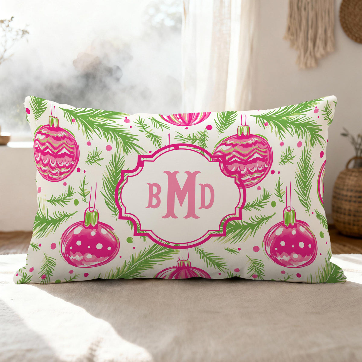 Personalized Pink Christmas Ornament Pillow