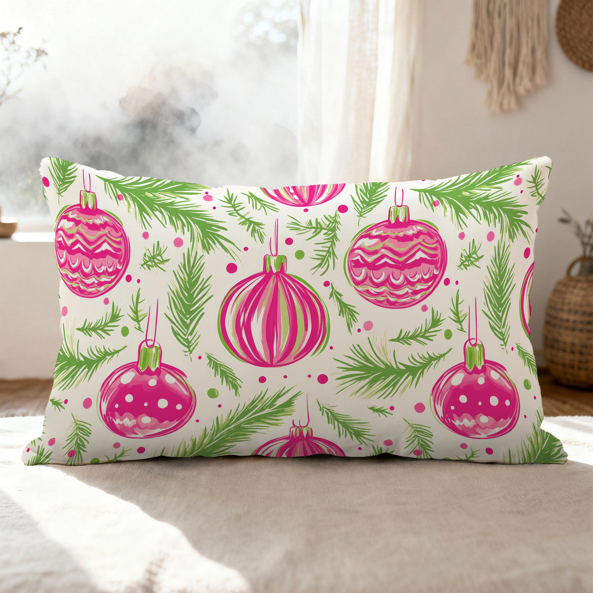 Personalized Pink Christmas Ornament Pillow - view 2
