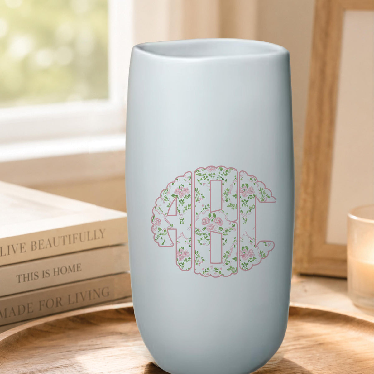 Personalized Monogram Vase Pink Floral detail
