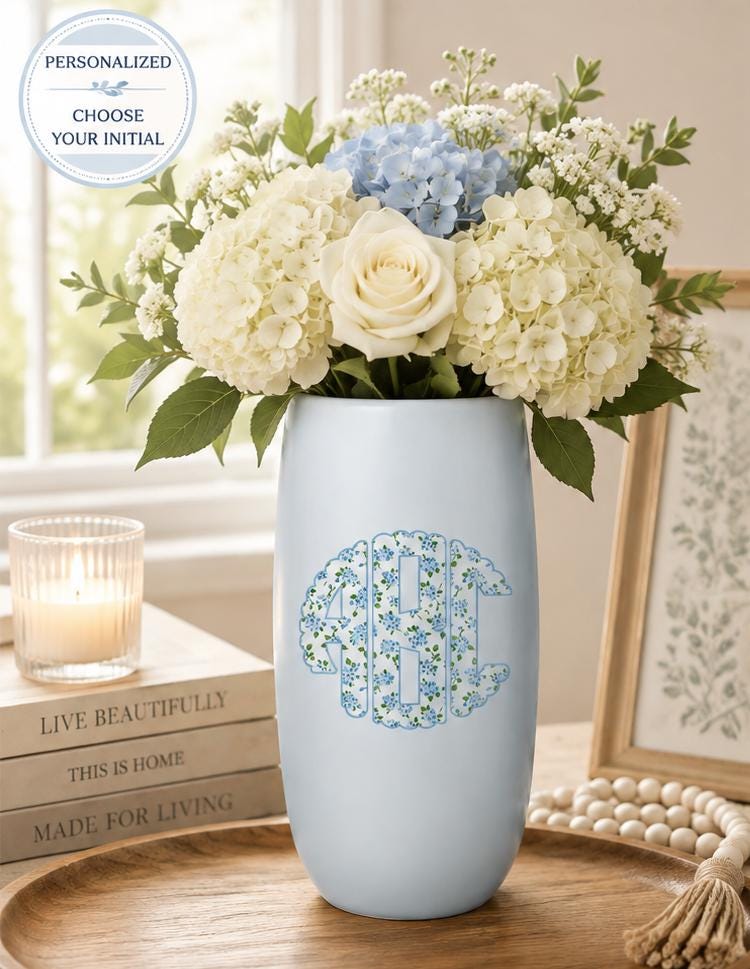 Personalized Monogram Vase Blue Floral
