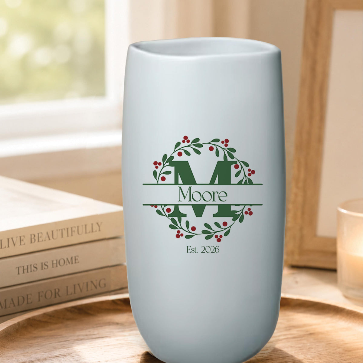 Personalized Christmas Monogram Vase detail