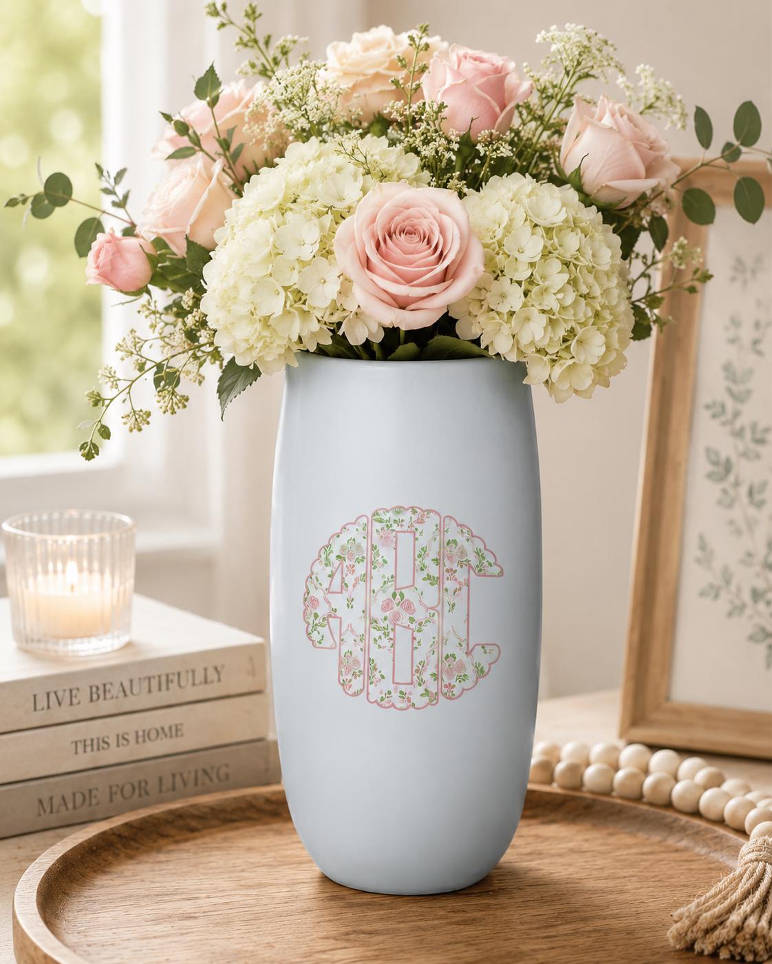 Personalized Monogram Vase Pink Floral