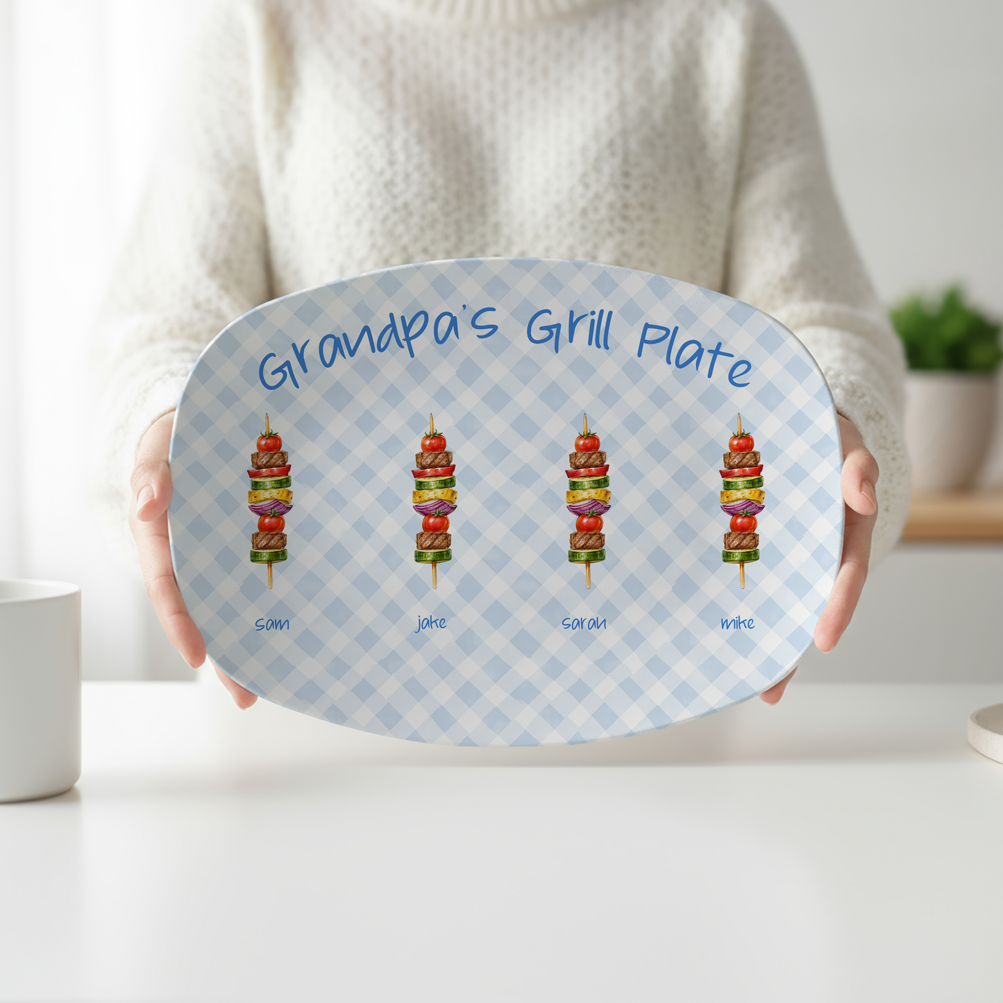 Personalized Grandpa's Grill Plate | Custom BBQ Kabob Serving Platter with Grandkids Names