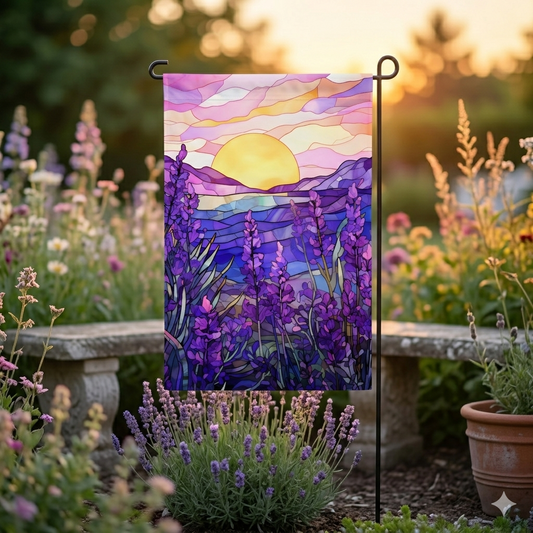 Lavender Sunset Stained Glass Garden Flag