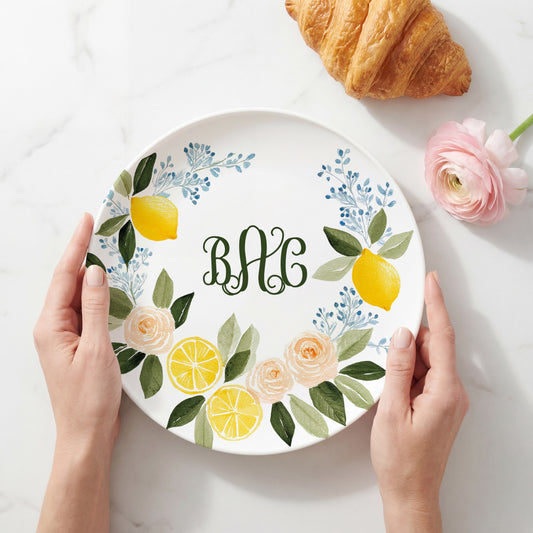 Personalized Lemon Monogram Plate | Custom Citrus Plate | Lemon Dinner Plate | Summer Kitchen Decor | Housewarming Gift