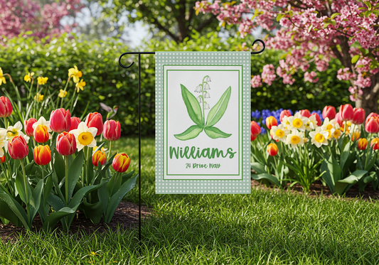 Lily of the Valley Personalized Garden Flag with Name & Address