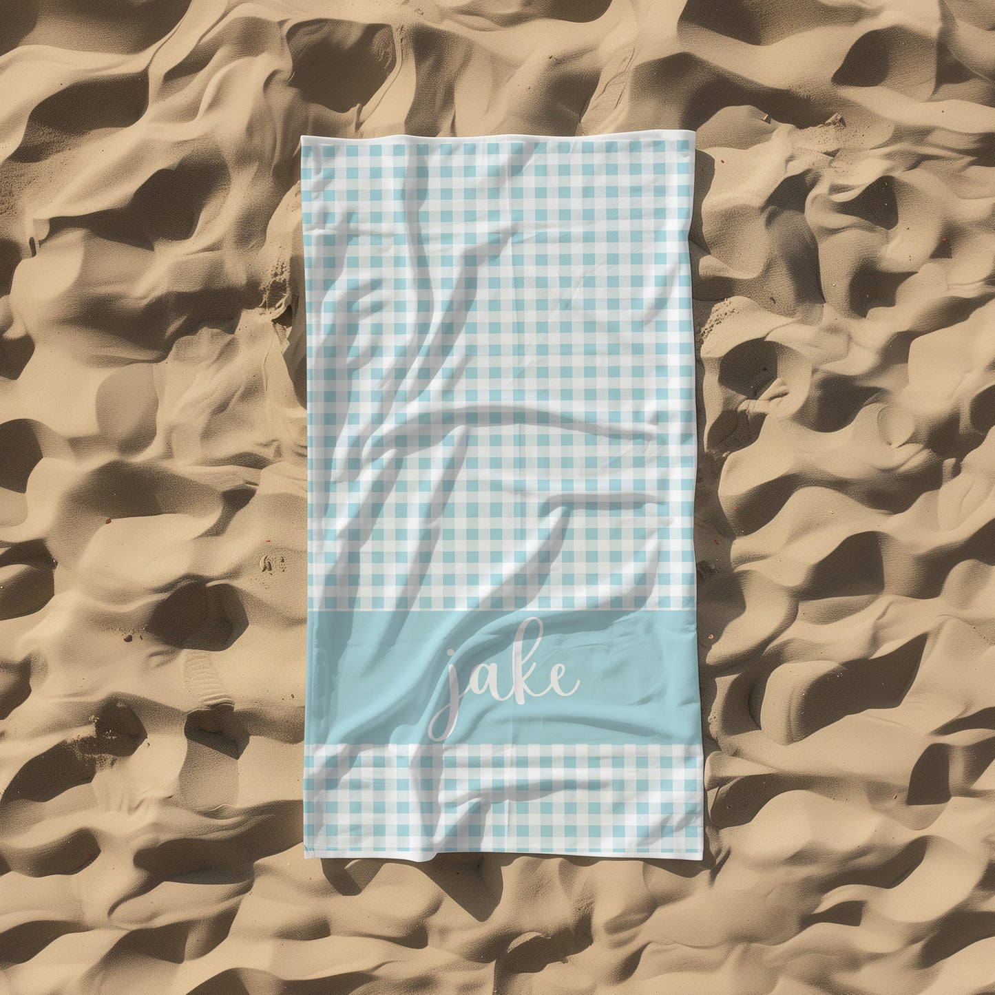Blue Gingham Personalized Kids Beach Towel