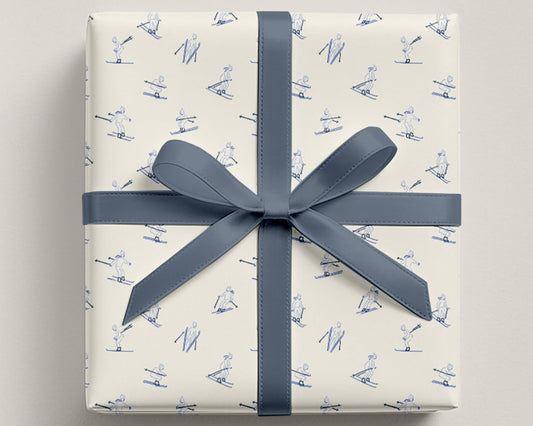 Blue Skiers Wrapping Paper Winter Sports Gift Wrap