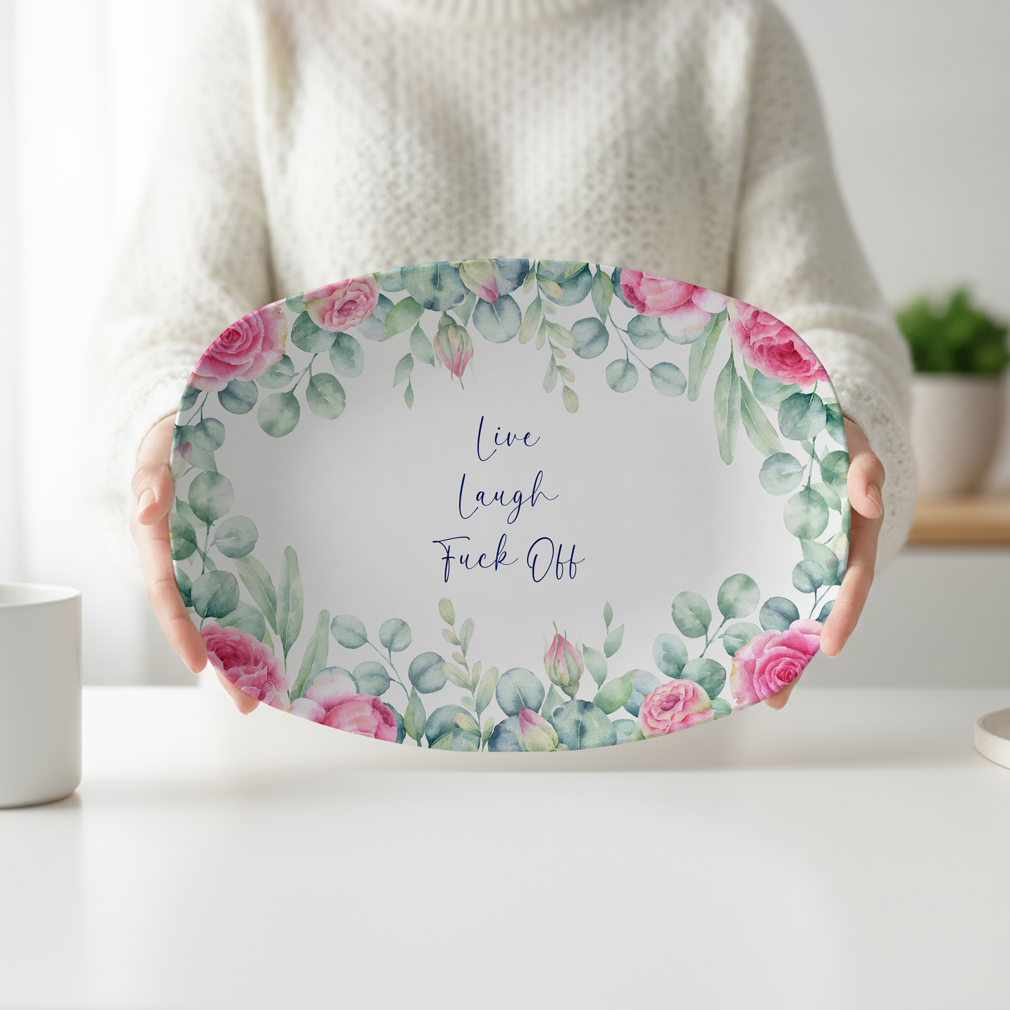 Live Laugh F*ck Off Funny Serving Platter | Sarcastic Floral Kitchen Decor | Snarky Hostess Gift | Adult Humor Tray