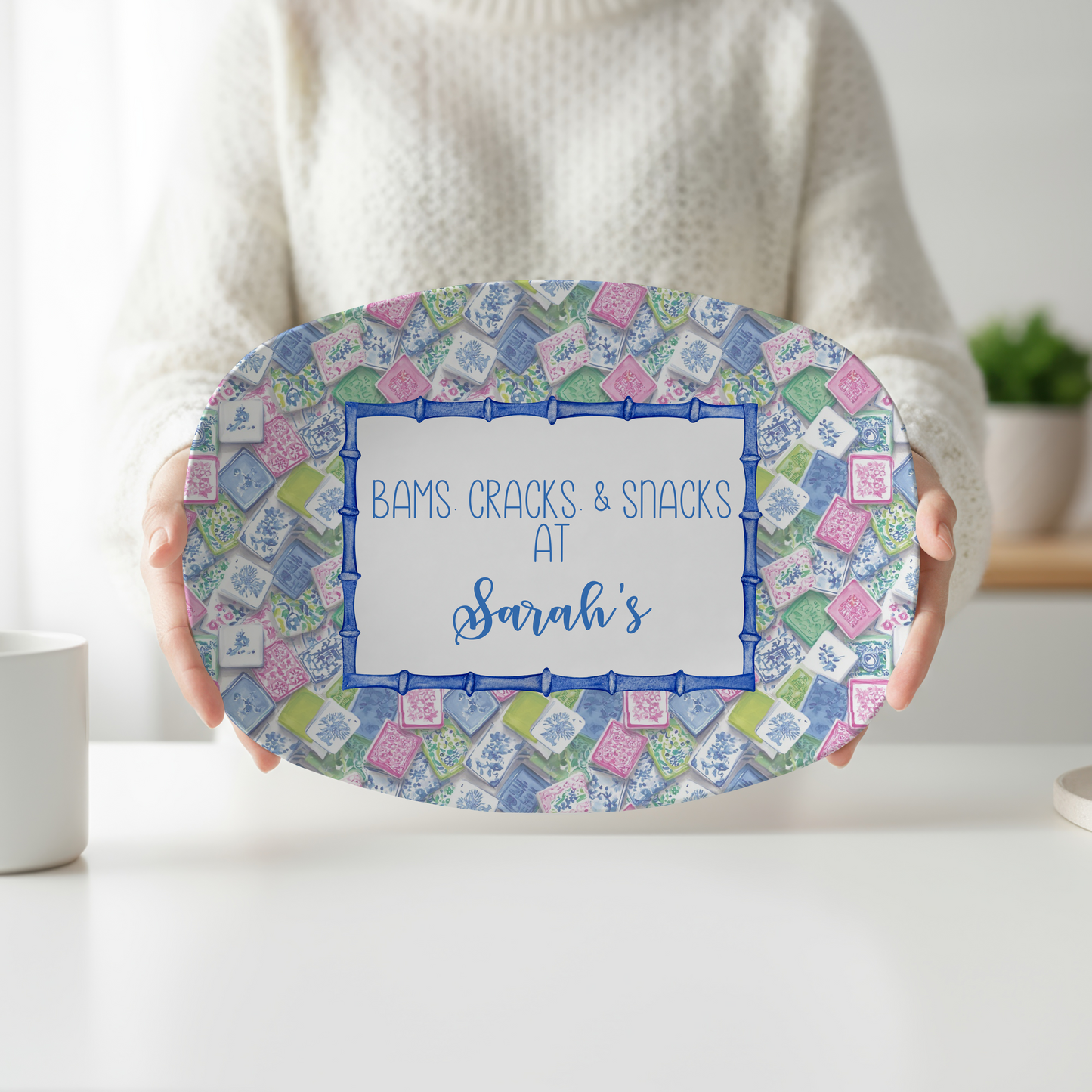 Personalized Mahjong Serving Platter | Custom Mahjong Hostess Gift | Bams, Cracks & Snacks Tray