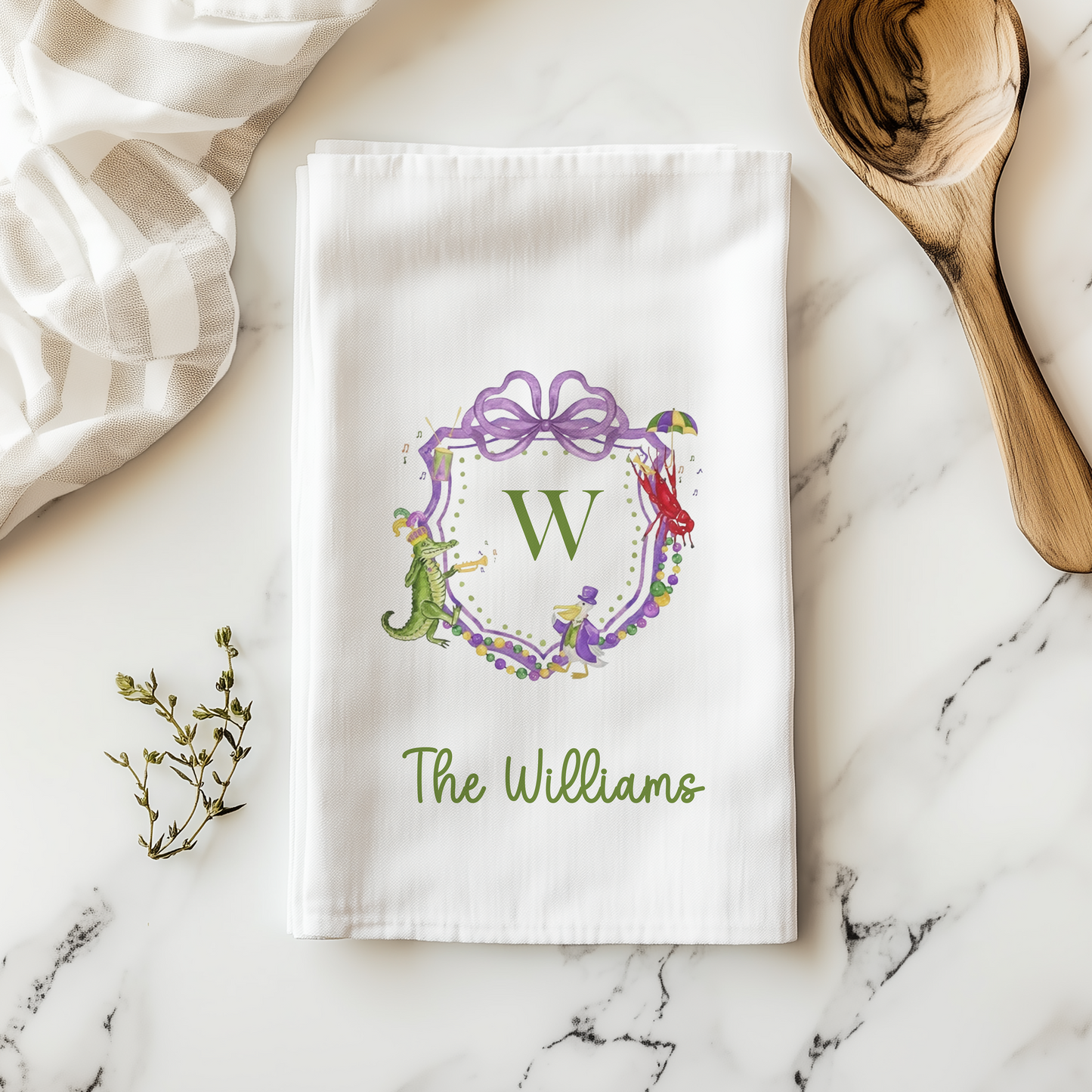 Personalized Mardi Gras Kitchen Towel