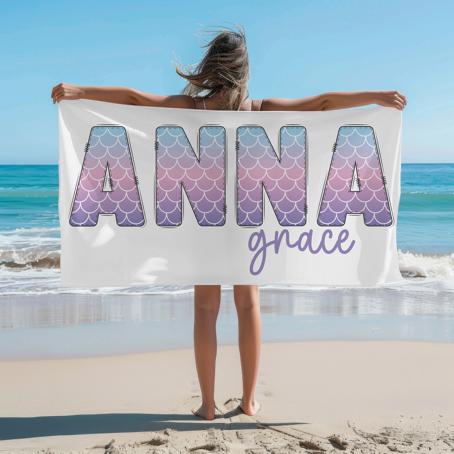 Personalized Mermaid Name Beach Towel