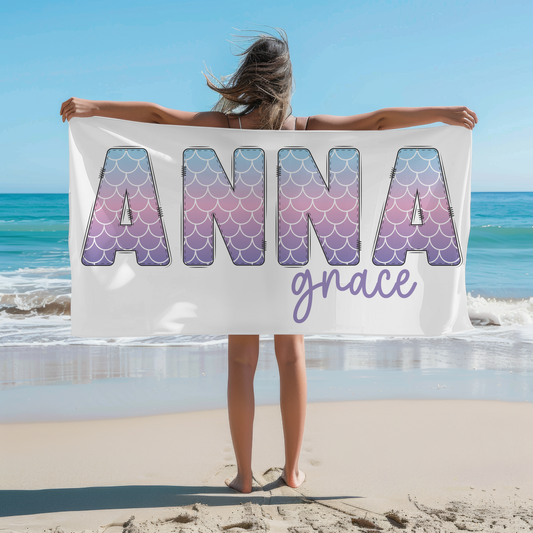Personalized Mermaid Name Beach Towel