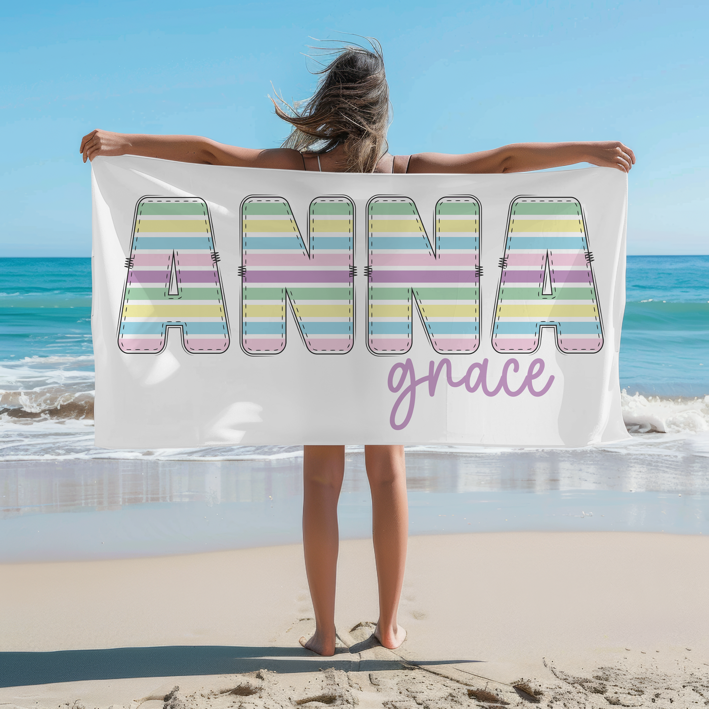 Personalized Pastel Stripe Beach Towel