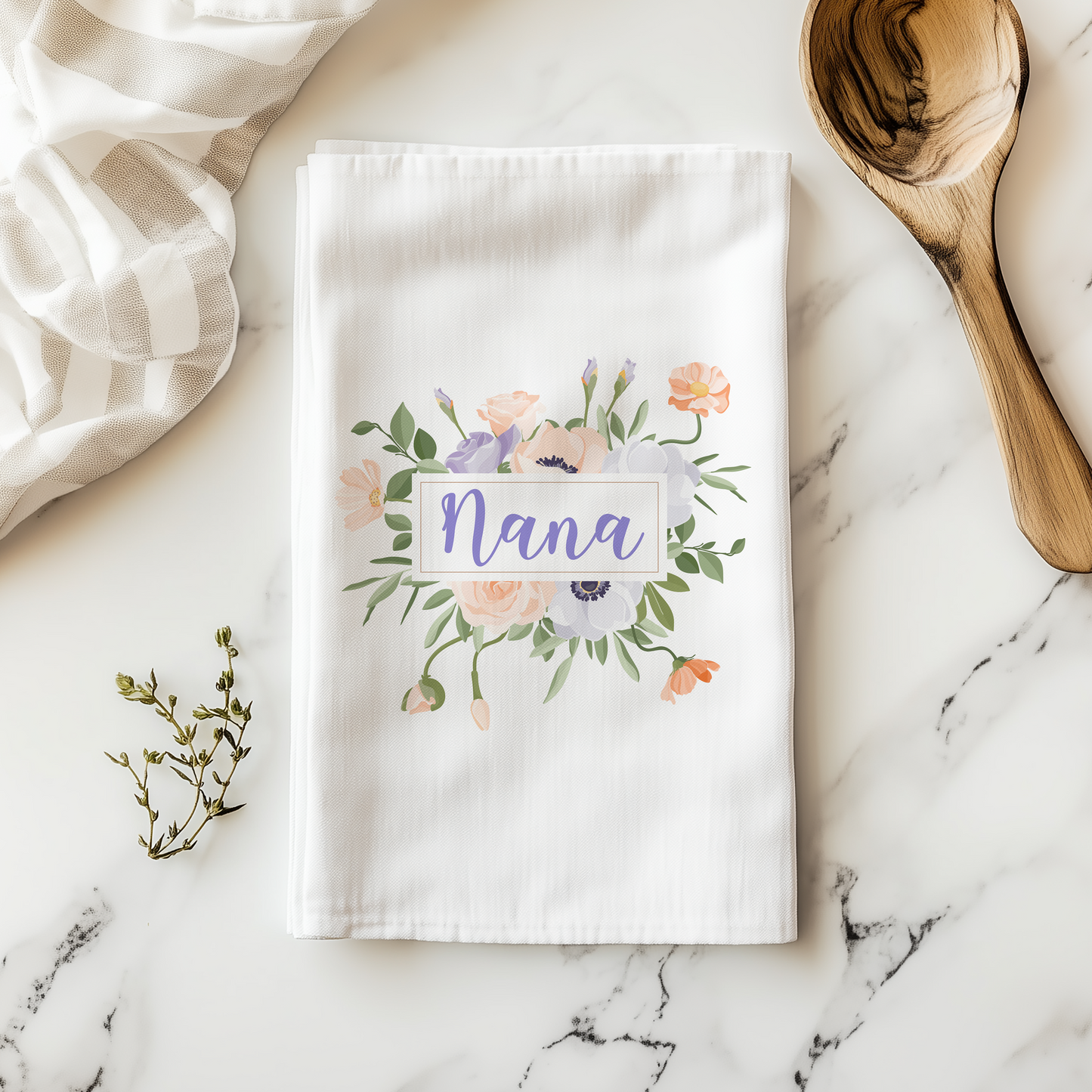 Personalized Floral Tea Towel