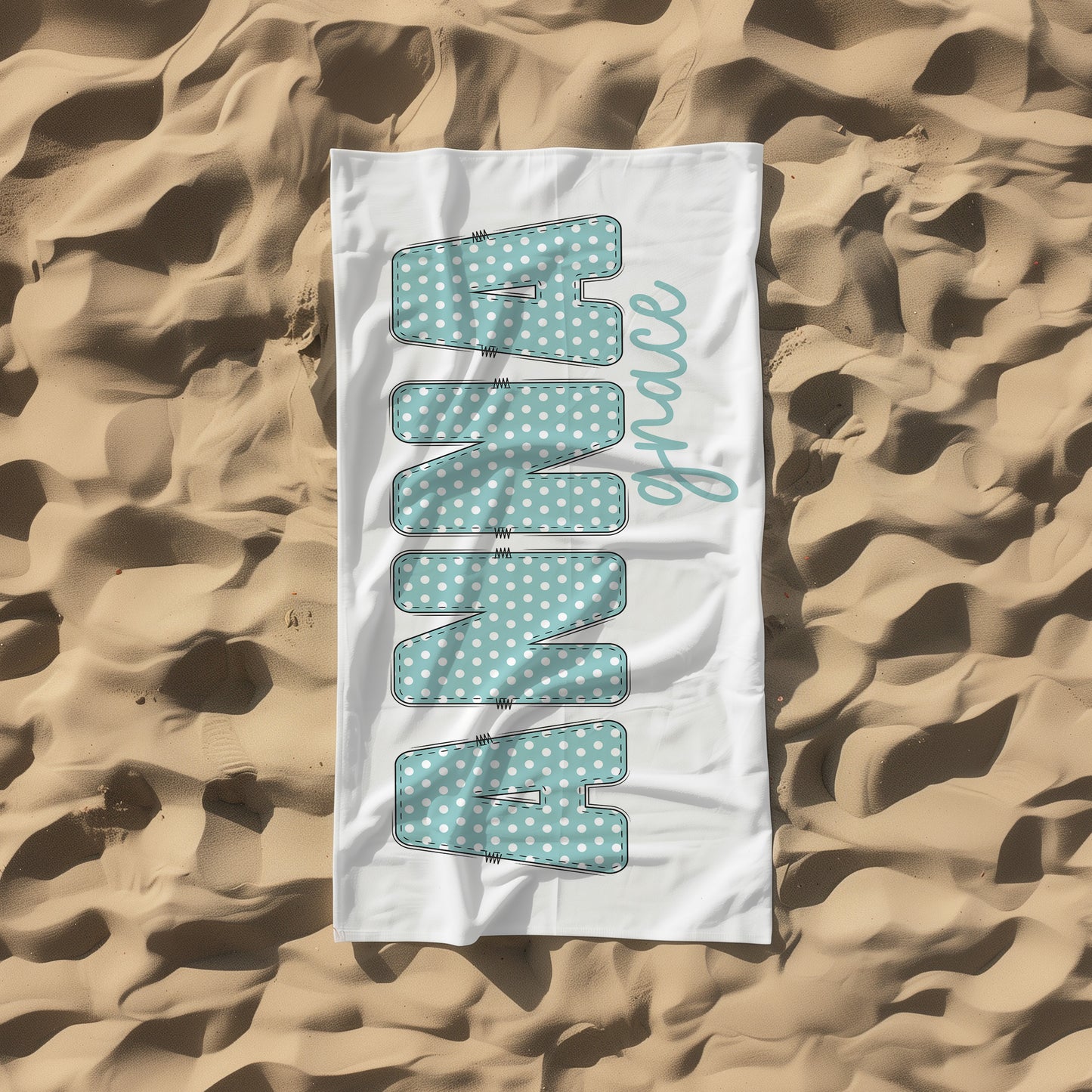Personalized Mint Polka Dot Beach Towel