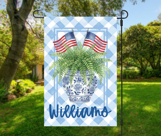 Patriotic Chinoiserie Garden Flag Personalized