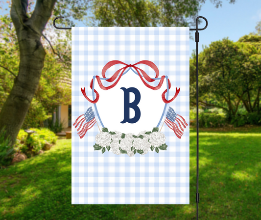 Patriotic Crest Monogram Garden Flag